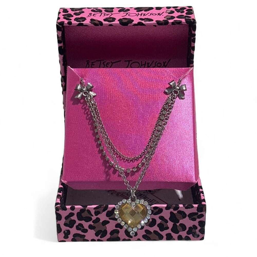Betsey Johnson Rhinestone Bow and Golden Heart Layered Necklace
